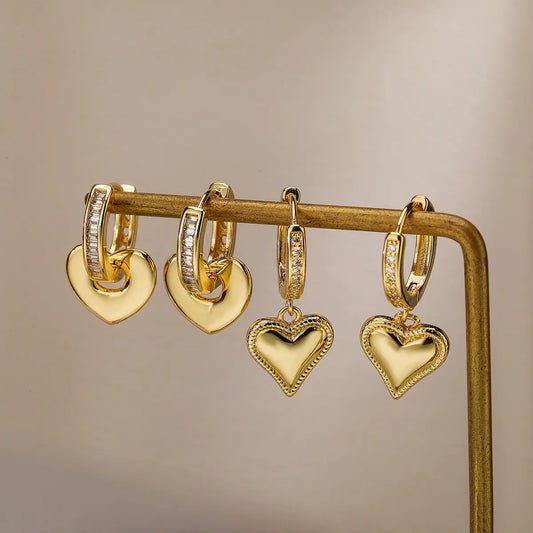 1 Pair Simple Style Commute Heart Shape Plating Inlay Copper Zircon 18k Gold Plated Drop Earrings Earrings