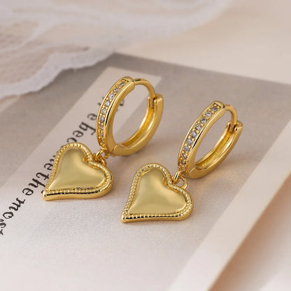 1 Pair Simple Style Commute Heart Shape Plating Inlay Copper Zircon 18k Gold Plated Drop Earrings Earrings