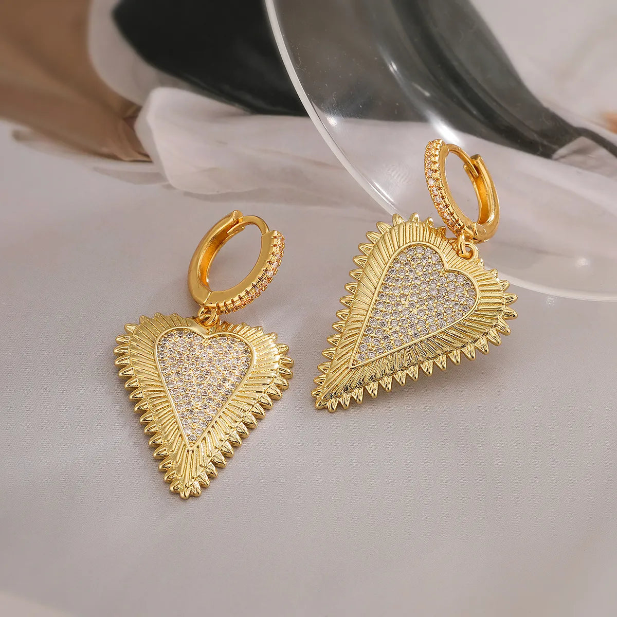 1 Pair Simple Style Commute Heart Shape Plating Inlay Copper Zircon 18k Gold Plated Drop Earrings