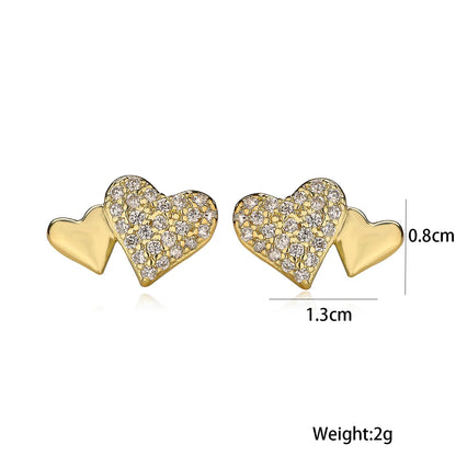 1 Pair Simple Style Commute Heart Shape Plating Inlay Copper Zircon 18K Gold Plated Ear Studs