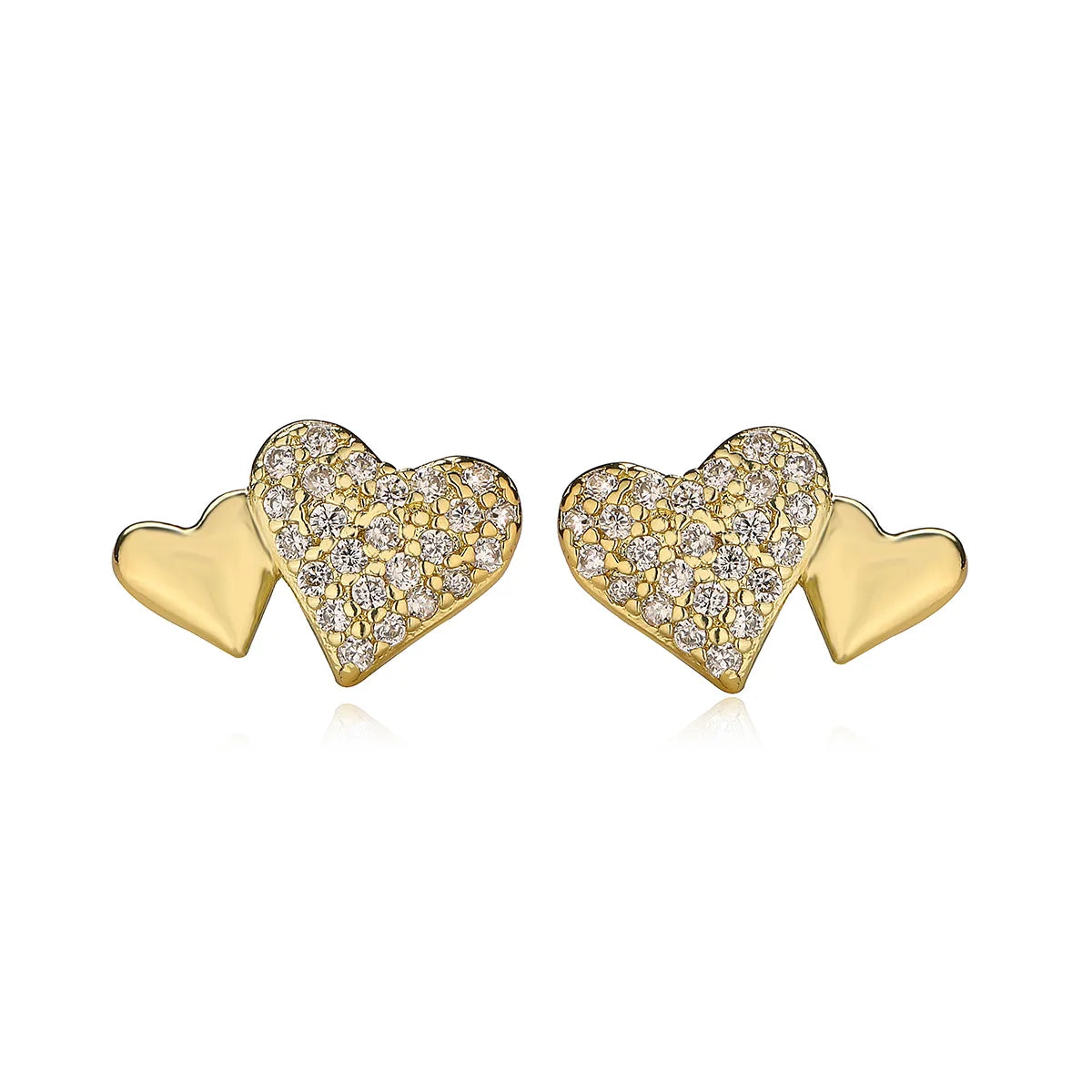 1 Pair Simple Style Commute Heart Shape Plating Inlay Copper Zircon 18K Gold Plated Ear Studs