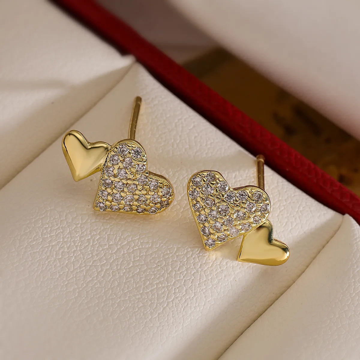 1 Pair Simple Style Commute Heart Shape Plating Inlay Copper Zircon 18K Gold Plated Ear Studs