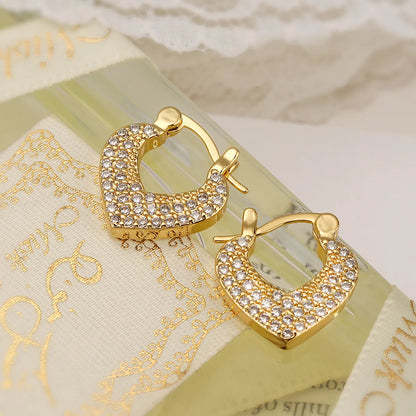 1 Pair Simple Style Commute Heart Shape Plating Inlay Copper Zircon 18k Gold Plated Earrings