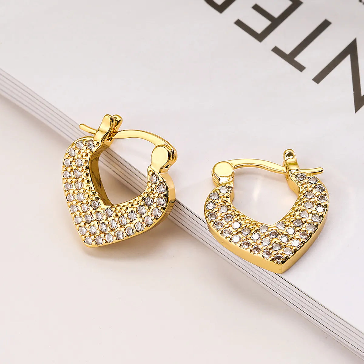 1 Pair Simple Style Commute Heart Shape Plating Inlay Copper Zircon 18k Gold Plated Earrings