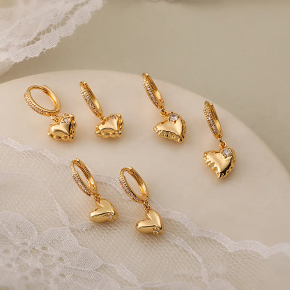 1 Pair Simple Style Commute Heart Shape Plating Inlay Copper Zircon 18k Gold Plated Earrings