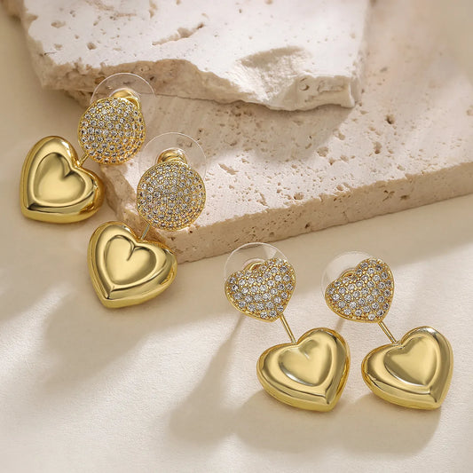 1 Pair Simple Style Commute Heart Shape Plating Inlay Copper Zircon Drop Earrings