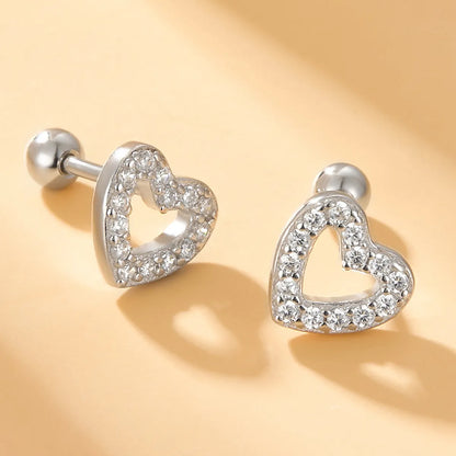 1 Pair Simple Style Commute Heart Shape Plating Inlay Sterling Silver Zircon 18k Gold Plated White Gold Plated Ear Studs