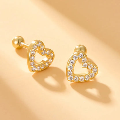 1 Pair Simple Style Commute Heart Shape Plating Inlay Sterling Silver Zircon 18k Gold Plated White Gold Plated Ear Studs