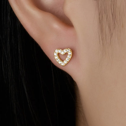 1 Pair Simple Style Commute Heart Shape Plating Inlay Sterling Silver Zircon 18k Gold Plated White Gold Plated Ear Studs