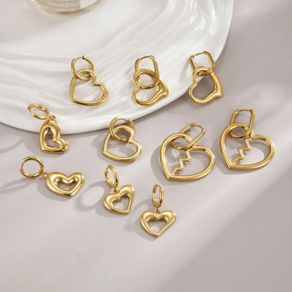 1 Pair Simple Style Commute Heart Shape Polishing Plating Stainless Steel 18k Gold Plated Drop Earrings