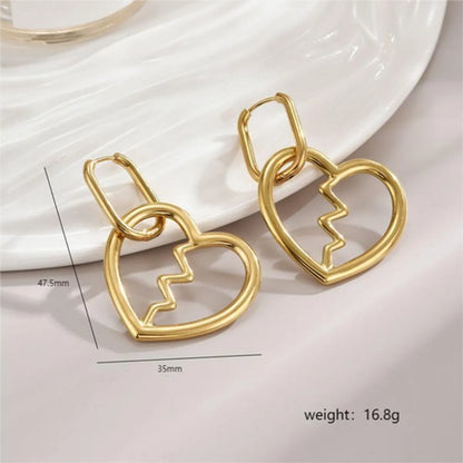 1 Pair Simple Style Commute Heart Shape Polishing Plating Stainless Steel 18k Gold Plated Drop Earrings