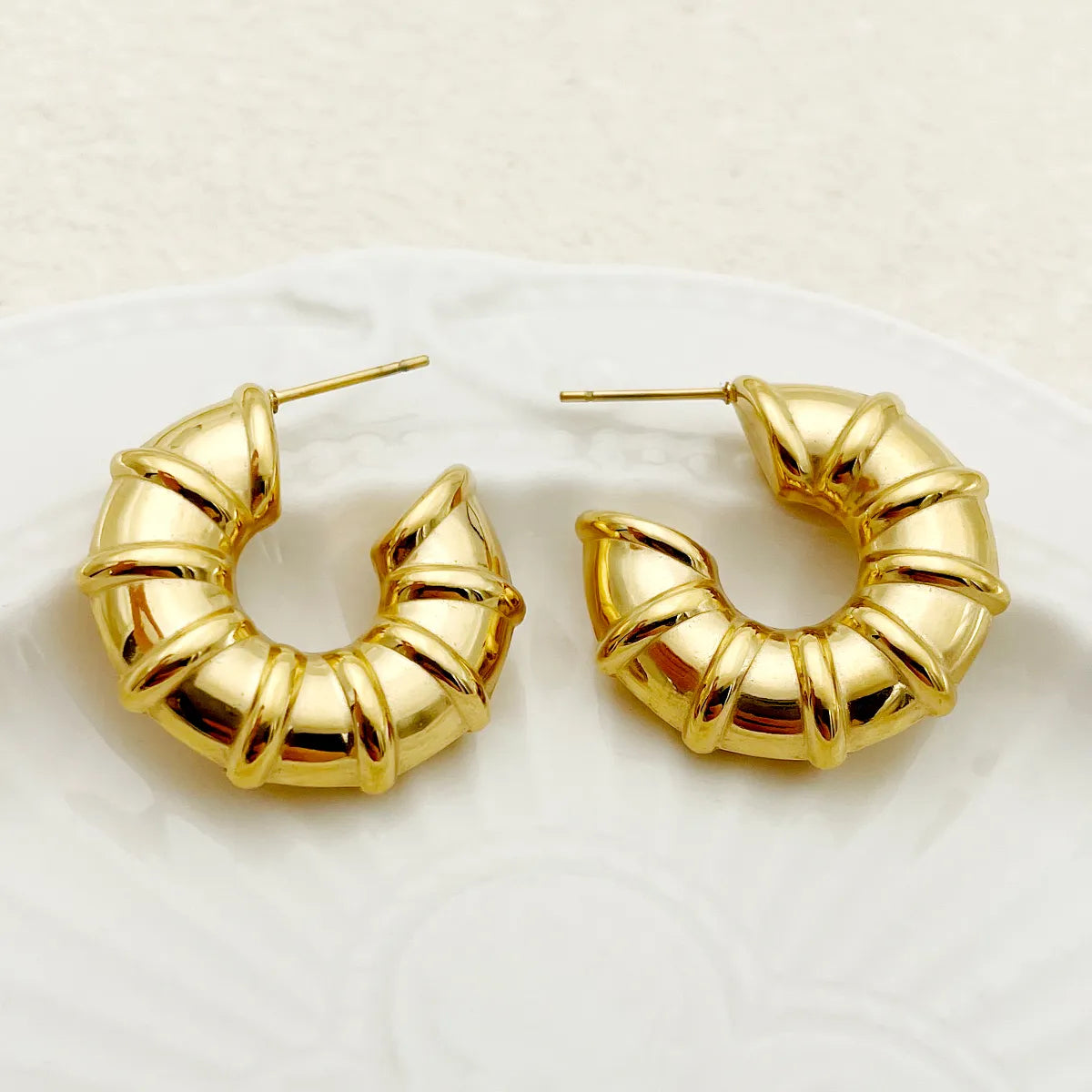 1 Pair Simple Style Commute Horns Plating Stainless Steel Gold Plated Ear Studs