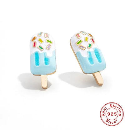 1 Pair Simple Style Commute Ice Cream Enamel Sterling Silver Ear Studs