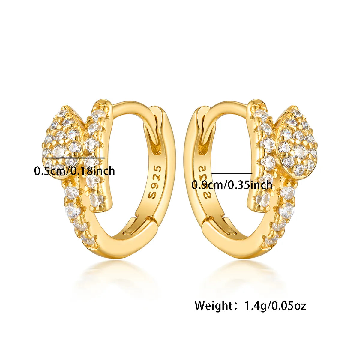 1 Pair Simple Style Commute Leaf Inlay Sterling Silver Zircon White Gold Plated Gold Plated Earrings