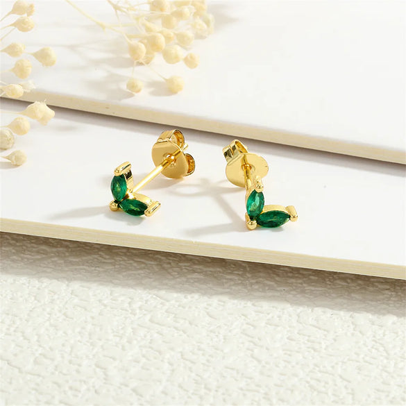 1 Pair Simple Style Commute Leaves Plating Inlay Copper Zircon 18K Gold Plated Ear Studs