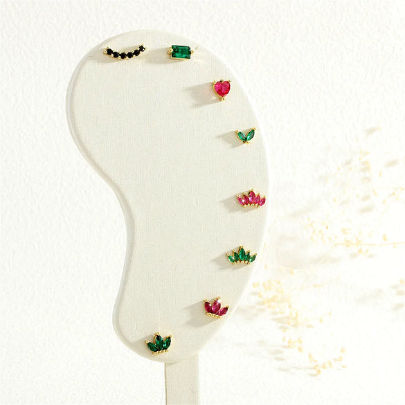 1 Pair Simple Style Commute Leaves Plating Inlay Copper Zircon 18K Gold Plated Ear Studs