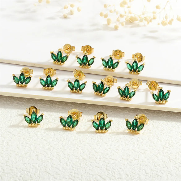 1 Pair Simple Style Commute Leaves Plating Inlay Copper Zircon 18K Gold Plated Ear Studs