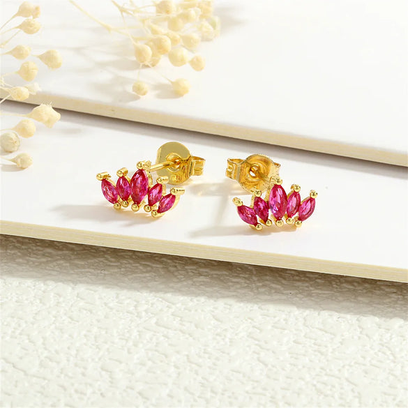 1 Pair Simple Style Commute Leaves Plating Inlay Copper Zircon 18K Gold Plated Ear Studs