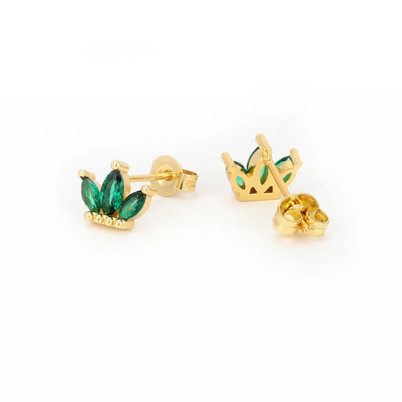 1 Pair Simple Style Commute Leaves Plating Inlay Copper Zircon 18K Gold Plated Ear Studs