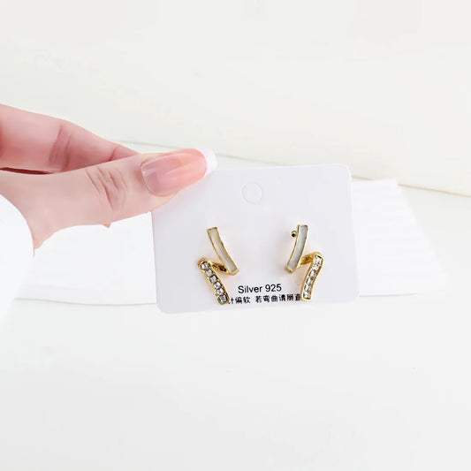 1 Pair Simple Style Commute Lines Inlay Alloy Rhinestones Gold Plated Ear Studs