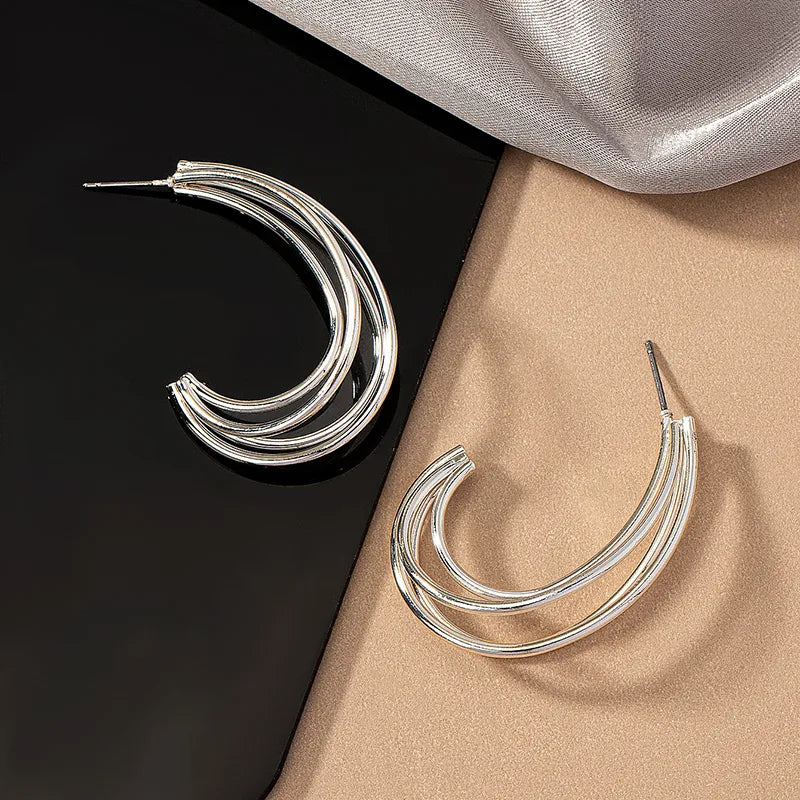 1 Pair Simple Style Commute Lines Plating Alloy 14k Gold Plated Silver Plated Ear Studs