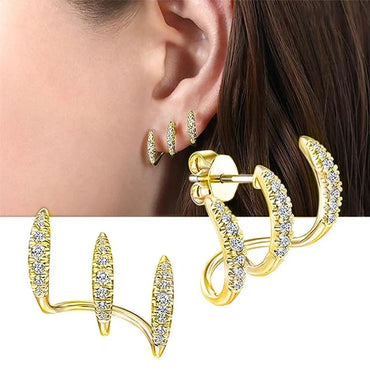 1 Pair Simple Style Commute Lines Plating Inlay Metal Rhinestones Ear Studs