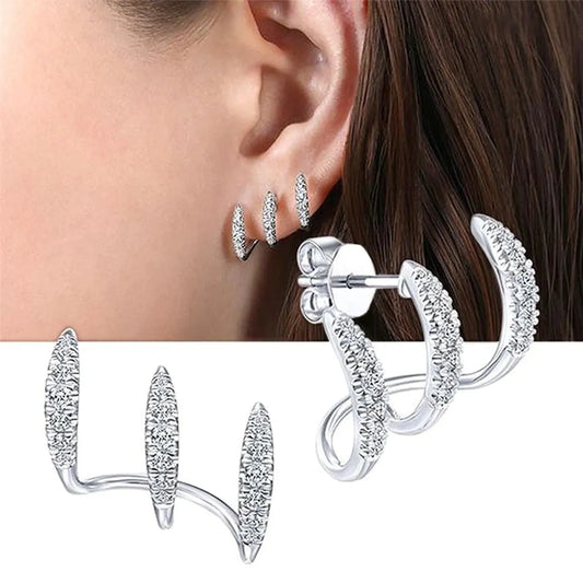 1 Pair Simple Style Commute Lines Plating Inlay Metal Rhinestones Ear Studs