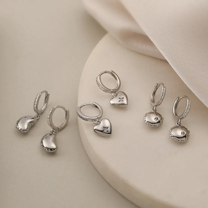 1 Pair Simple Style Commute Moon Heart Shape Plating Inlay Copper Zircon 18k Gold Plated Earrings