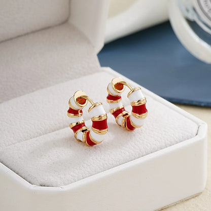 1 Pair Simple Style Commute Multicolor Stripe Enamel Plating Stainless Steel Gold Plated Earrings