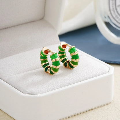 1 Pair Simple Style Commute Multicolor Stripe Enamel Plating Stainless Steel Gold Plated Earrings