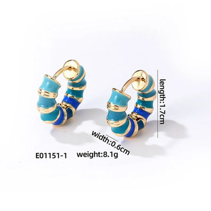 1 Pair Simple Style Commute Multicolor Stripe Enamel Plating Stainless Steel Gold Plated Earrings