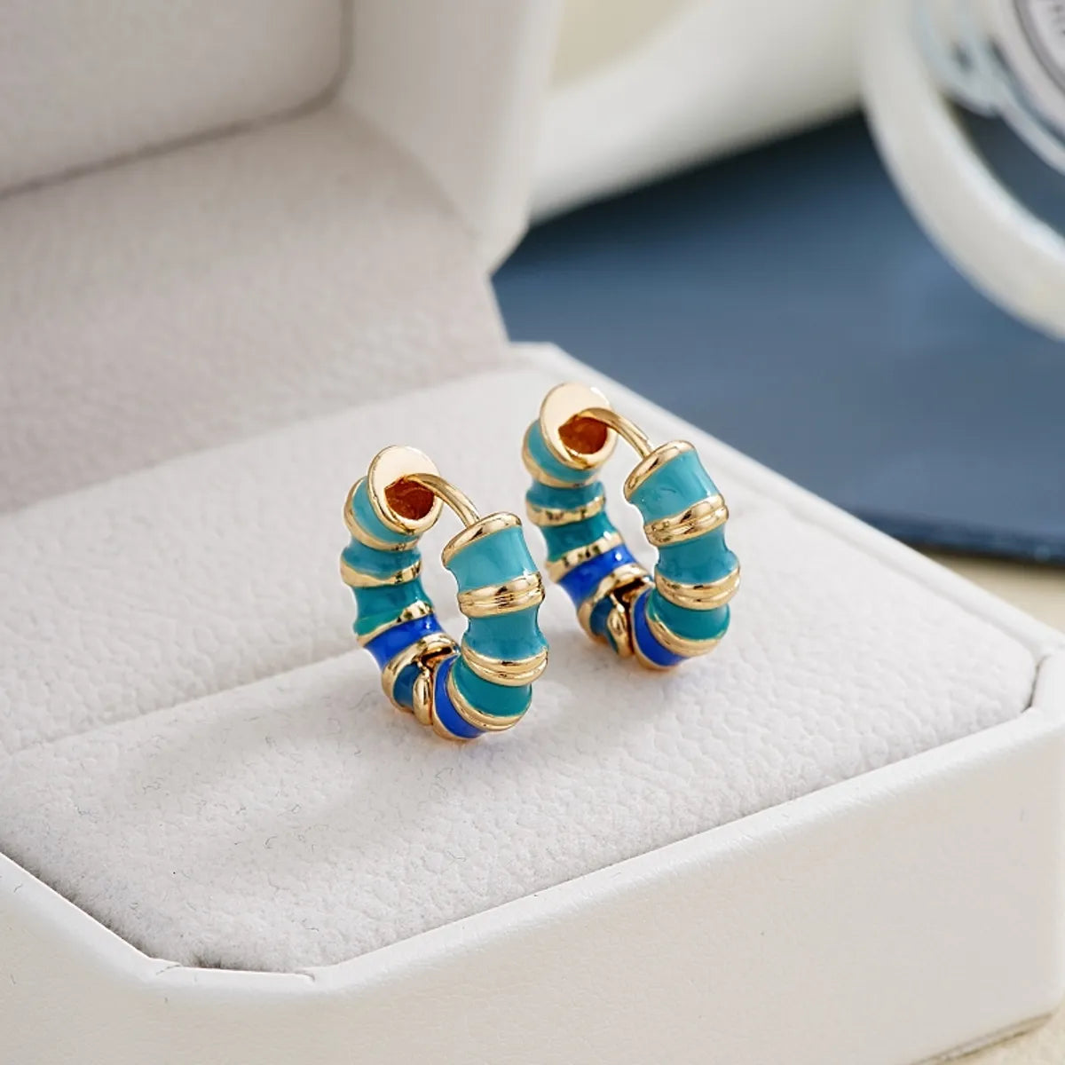 1 Pair Simple Style Commute Multicolor Stripe Enamel Plating Stainless Steel Gold Plated Earrings