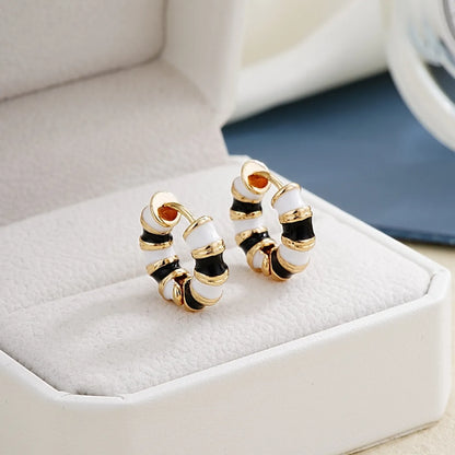 1 Pair Simple Style Commute Multicolor Stripe Enamel Plating Stainless Steel Gold Plated Earrings