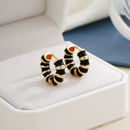 1 Pair Simple Style Commute Multicolor Stripe Enamel Plating Stainless Steel Gold Plated Earrings