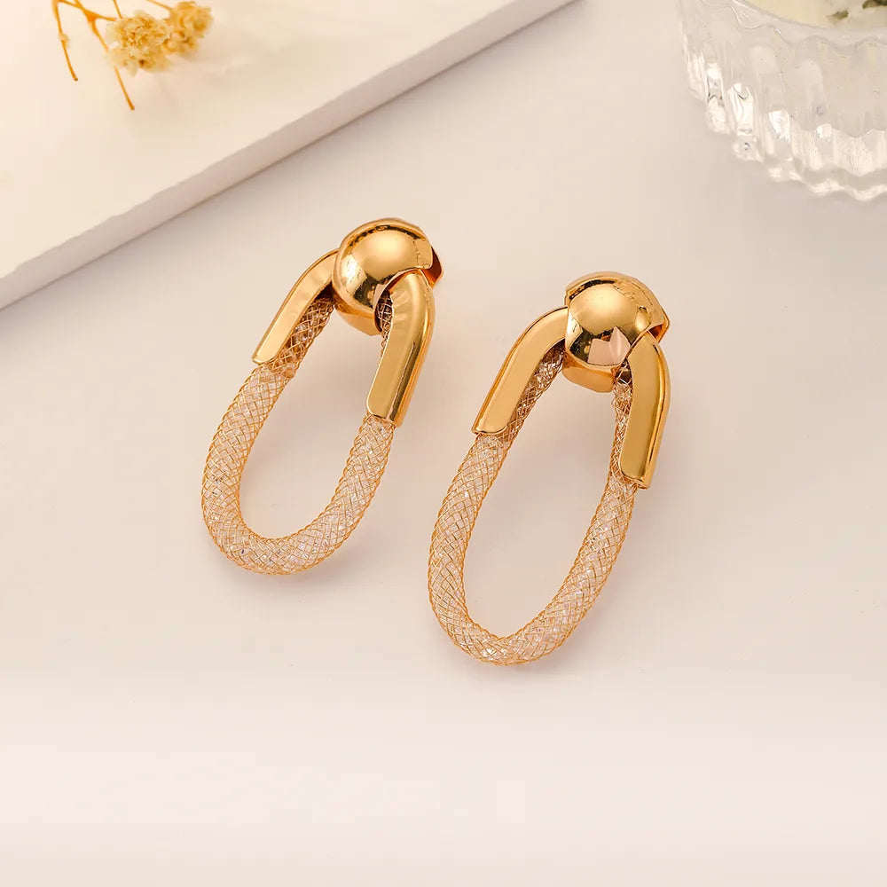 1 Pair Simple Style Commute Oval Plating Artificial Crystal Metal Gold Plated Drop Earrings