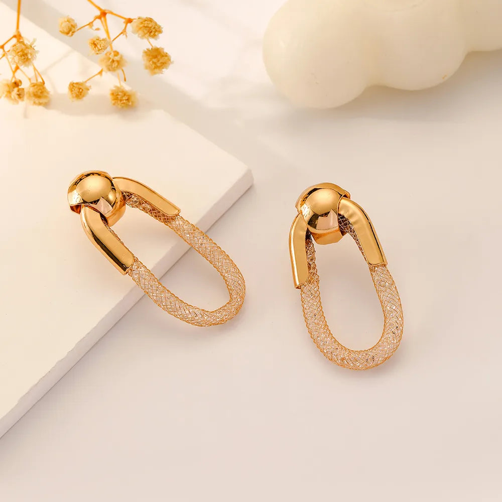 1 Pair Simple Style Commute Oval Plating Artificial Crystal Metal Gold Plated Drop Earrings