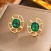 1 Pair Simple Style Commute Oval Plating Hollow Out Inlay 304 Stainless Steel Turquoise Opal Turquoise Opal Pearl 18K Gold Plated Ear Studs