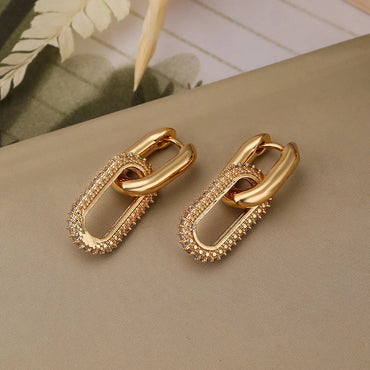 1 Pair Simple Style Commute Oval Plating Inlay Copper Zircon 18k Gold Plated Drop Earrings