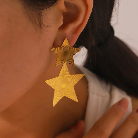 1 Pair Simple Style Commute Pentagram Star Plating Stainless Steel 18k Gold Plated Drop Earrings