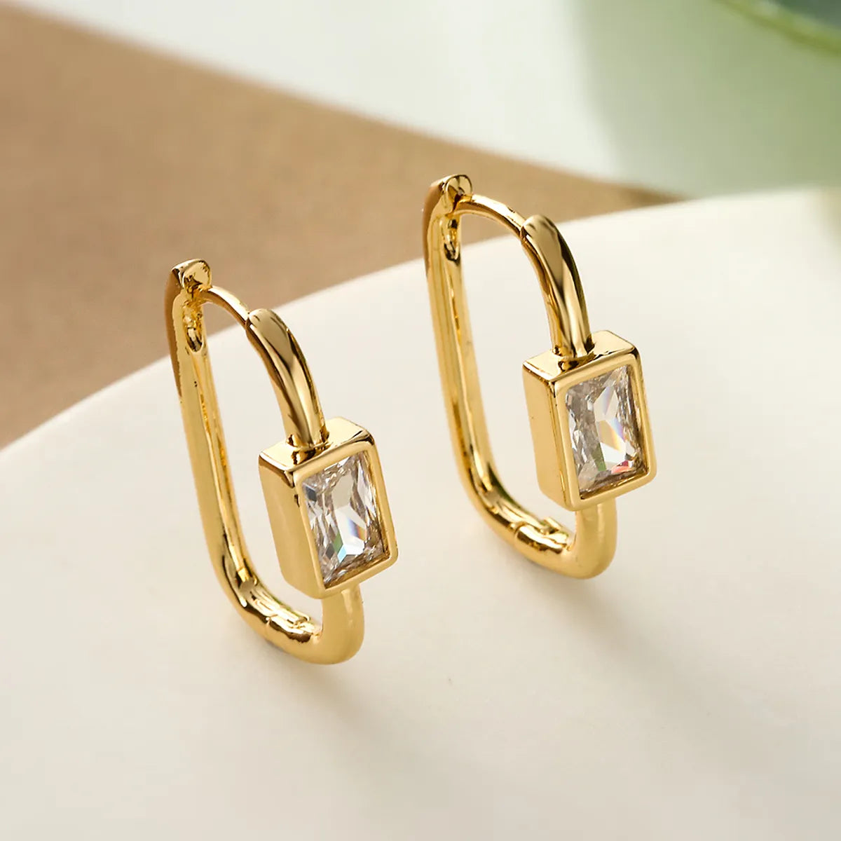 1 Pair Simple Style Commute Rectangle Plating Inlay Copper Zircon 18k Gold Plated Earrings