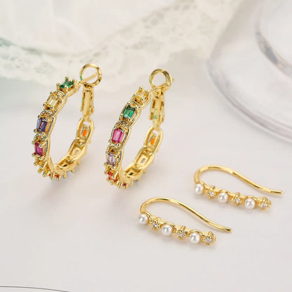 1 Pair Simple Style Commute Round Copper Plating Inlay Zircon 18k Gold Plated Earrings