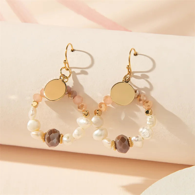 1 Pair Simple Style Commute Round Hollow Out Inlay Copper Artificial Crystal Drop Earrings