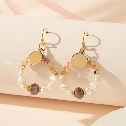 1 Pair Simple Style Commute Round Hollow Out Inlay Copper Artificial Crystal Drop Earrings