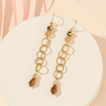 1 Pair Simple Style Commute Round Hollow Out Inlay Copper Artificial Crystal Drop Earrings