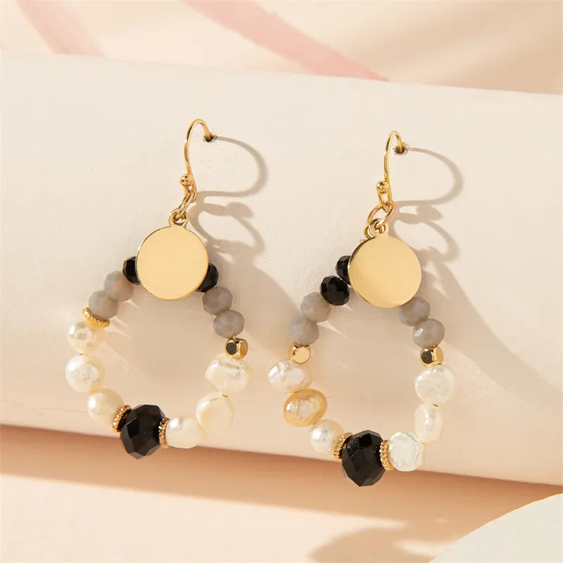 1 Pair Simple Style Commute Round Hollow Out Inlay Copper Artificial Crystal Drop Earrings