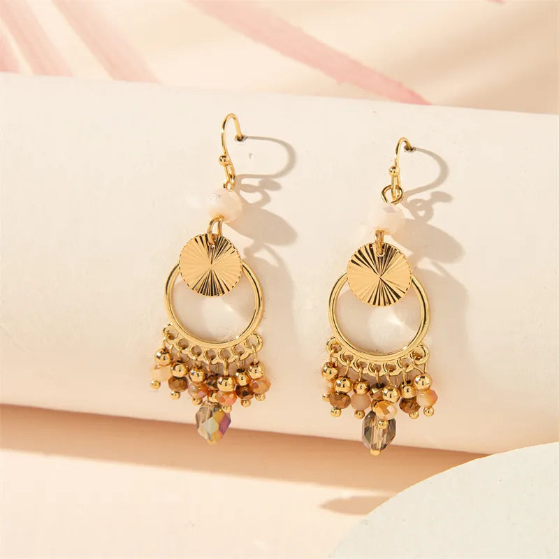 1 Pair Simple Style Commute Round Hollow Out Inlay Copper Artificial Crystal Drop Earrings