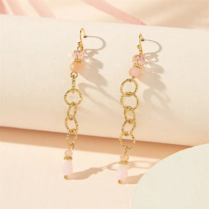 1 Pair Simple Style Commute Round Hollow Out Inlay Copper Artificial Crystal Drop Earrings