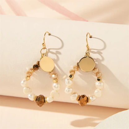 1 Pair Simple Style Commute Round Hollow Out Inlay Copper Artificial Crystal Drop Earrings