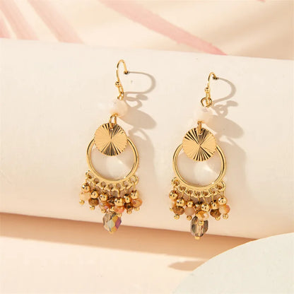 1 Pair Simple Style Commute Round Hollow Out Inlay Copper Artificial Crystal Drop Earrings