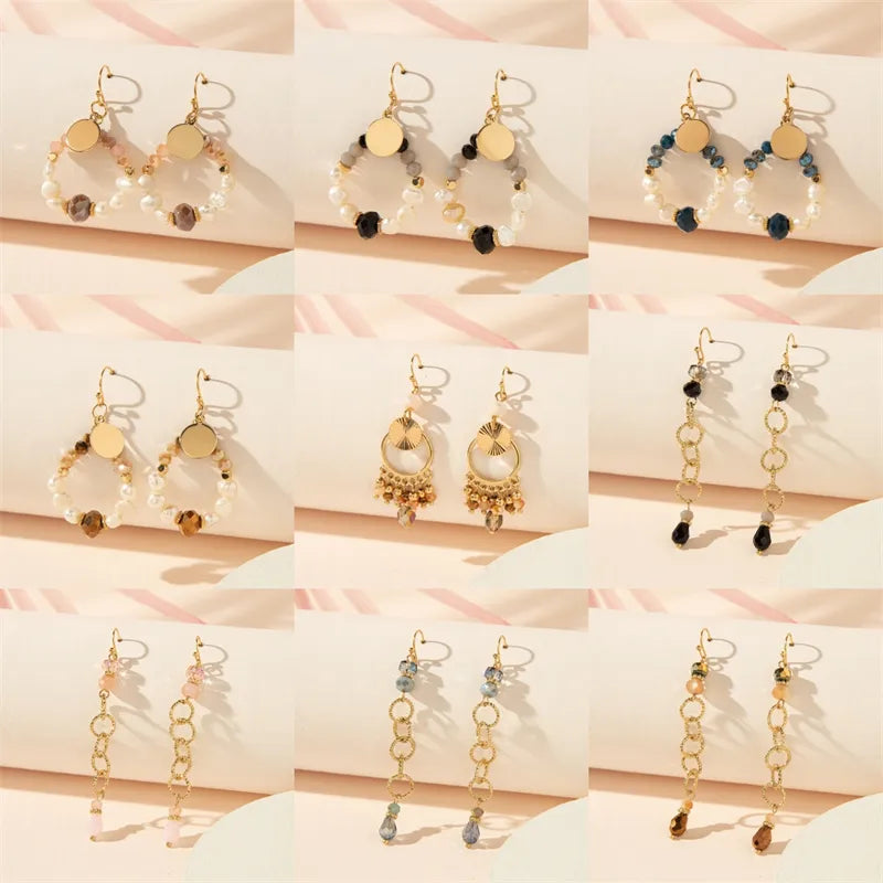 1 Pair Simple Style Commute Round Hollow Out Inlay Copper Artificial Crystal Drop Earrings